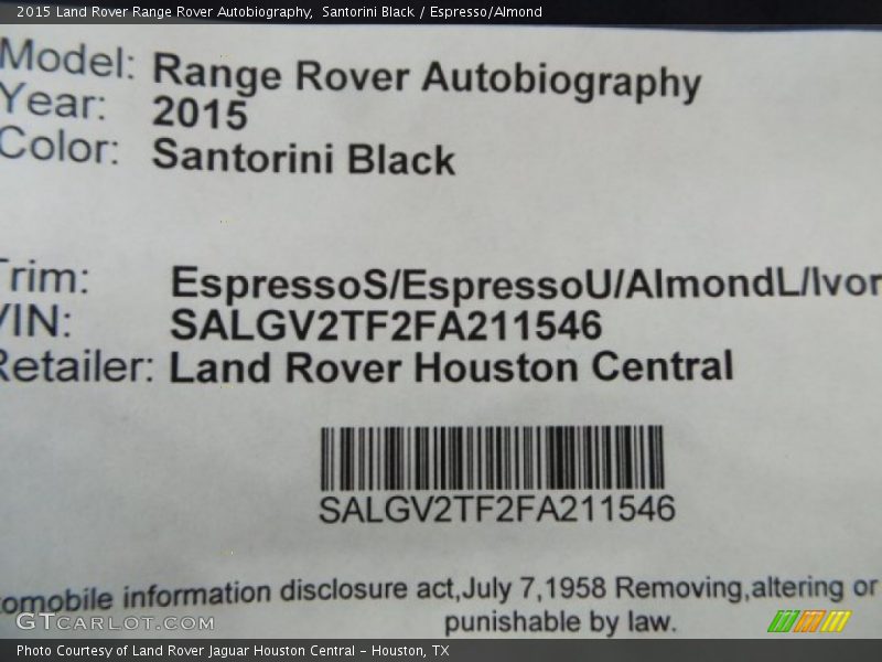 Santorini Black / Espresso/Almond 2015 Land Rover Range Rover Autobiography