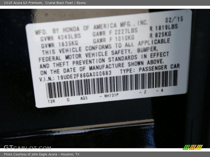 Crystal Black Pearl / Ebony 2016 Acura ILX Premium