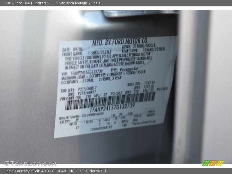 Silver Birch Metallic / Shale 2007 Ford Five Hundred SEL
