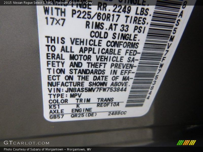 Platinum Graphite / Gray 2015 Nissan Rogue Select S AWD