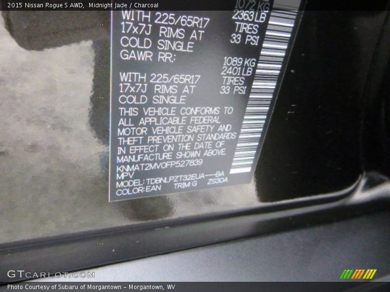 Midnight Jade / Charcoal 2015 Nissan Rogue S AWD