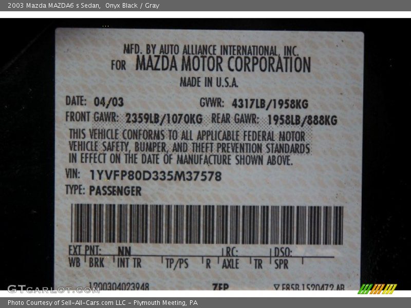 Onyx Black / Gray 2003 Mazda MAZDA6 s Sedan