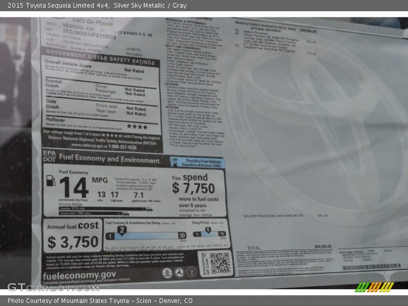  2015 Sequoia Limited 4x4 Window Sticker