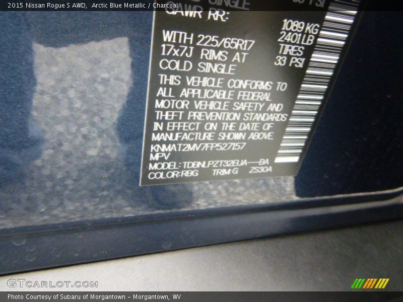 Arctic Blue Metallic / Charcoal 2015 Nissan Rogue S AWD