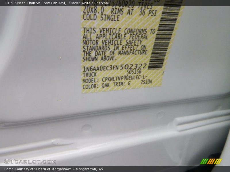 2015 Titan SV Crew Cab 4x4 Glacier White Color Code QAK