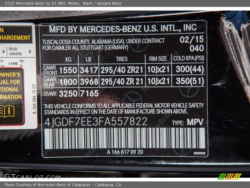 2015 GL 63 AMG 4Matic Black Color Code 040
