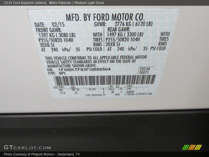 White Platinum / Medium Light Stone 2015 Ford Explorer Limited