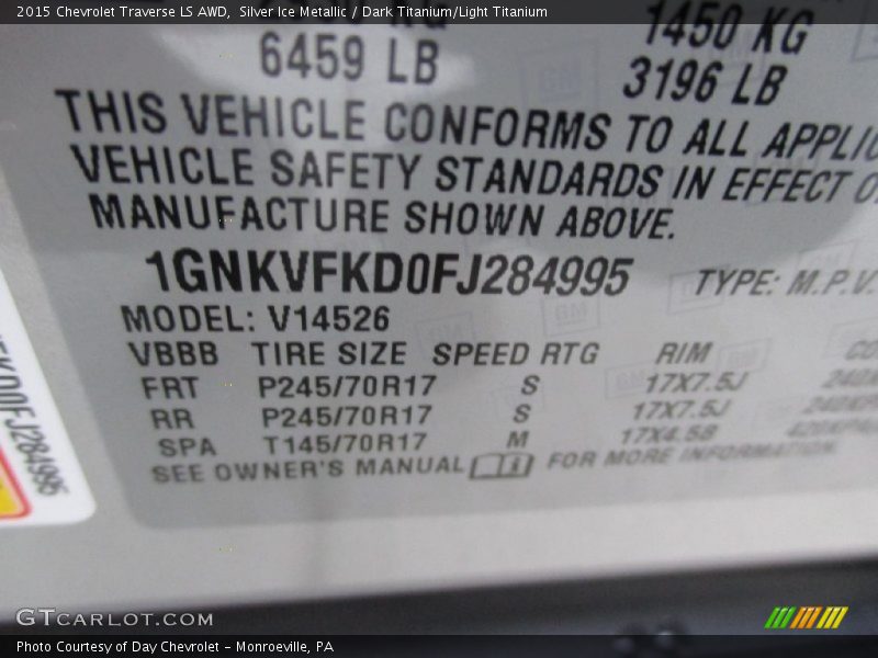 Silver Ice Metallic / Dark Titanium/Light Titanium 2015 Chevrolet Traverse LS AWD