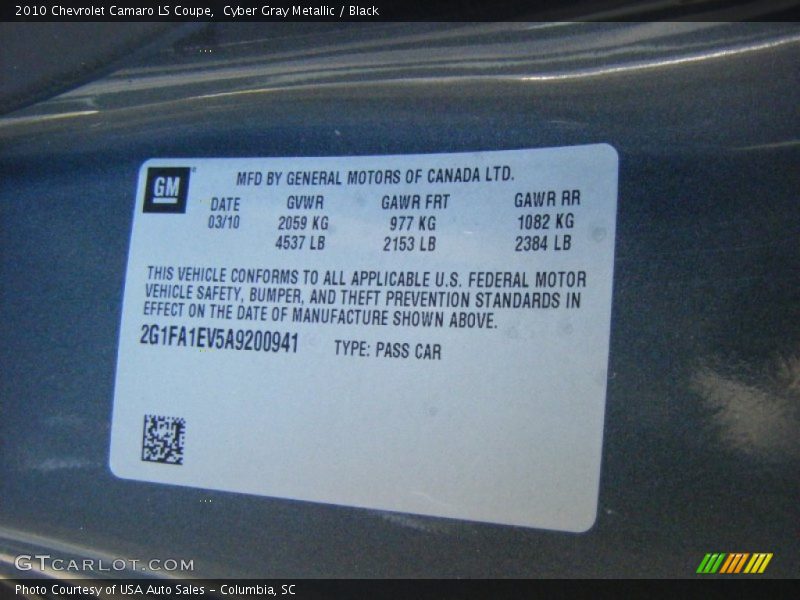Cyber Gray Metallic / Black 2010 Chevrolet Camaro LS Coupe