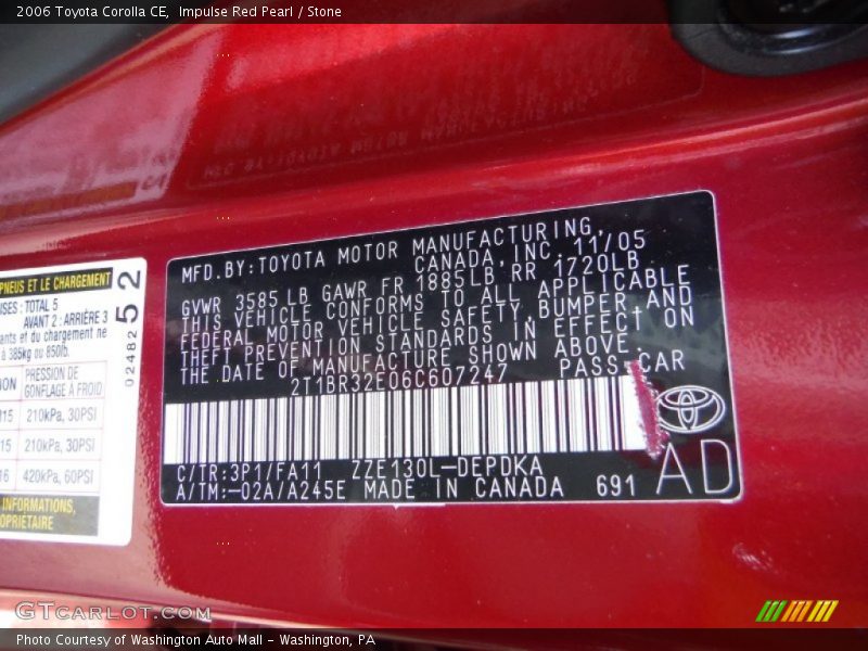 Impulse Red Pearl / Stone 2006 Toyota Corolla CE