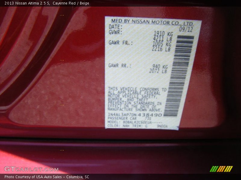 Cayenne Red / Beige 2013 Nissan Altima 2.5 S