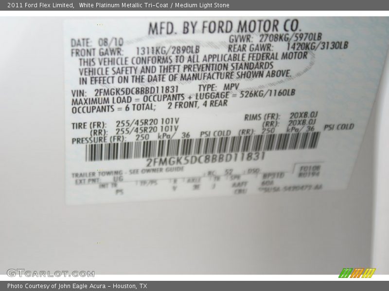 White Platinum Metallic Tri-Coat / Medium Light Stone 2011 Ford Flex Limited