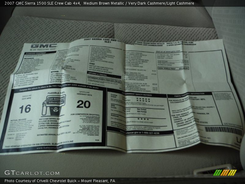  2007 Sierra 1500 SLE Crew Cab 4x4 Window Sticker