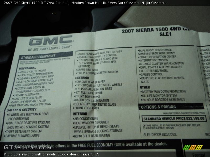  2007 Sierra 1500 SLE Crew Cab 4x4 Window Sticker