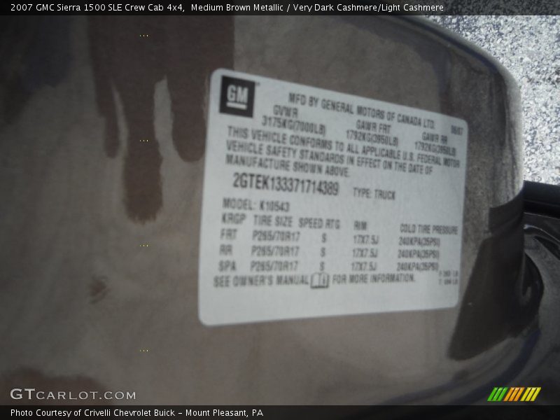 Medium Brown Metallic / Very Dark Cashmere/Light Cashmere 2007 GMC Sierra 1500 SLE Crew Cab 4x4