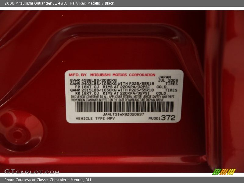 Rally Red Metallic / Black 2008 Mitsubishi Outlander SE 4WD