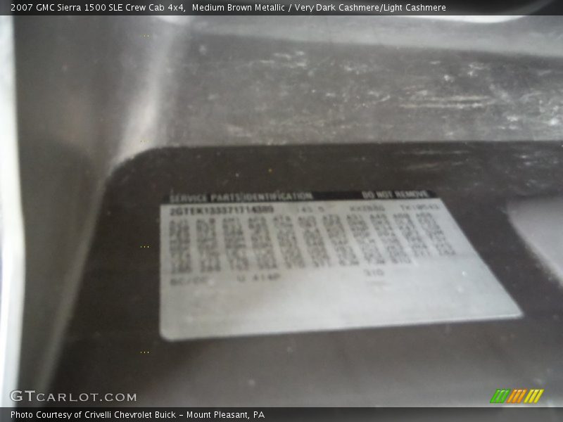 Medium Brown Metallic / Very Dark Cashmere/Light Cashmere 2007 GMC Sierra 1500 SLE Crew Cab 4x4