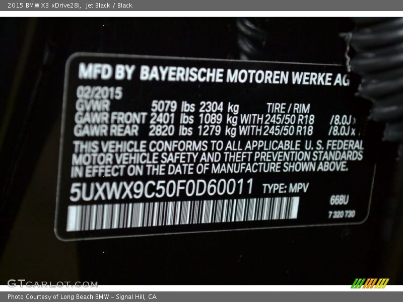 2015 X3 xDrive28i Jet Black Color Code 668