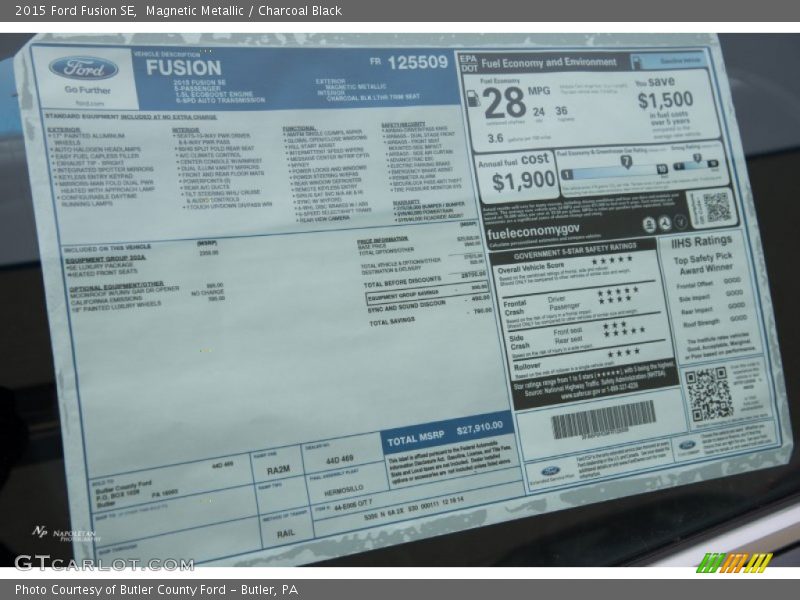 Magnetic Metallic / Charcoal Black 2015 Ford Fusion SE