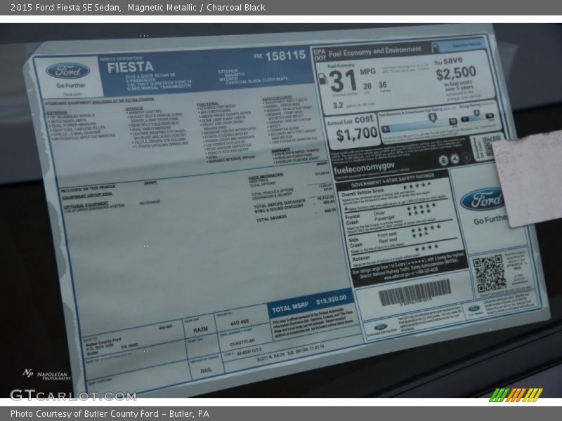 Magnetic Metallic / Charcoal Black 2015 Ford Fiesta SE Sedan