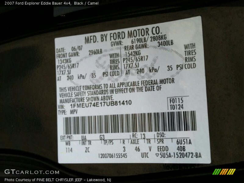 Black / Camel 2007 Ford Explorer Eddie Bauer 4x4