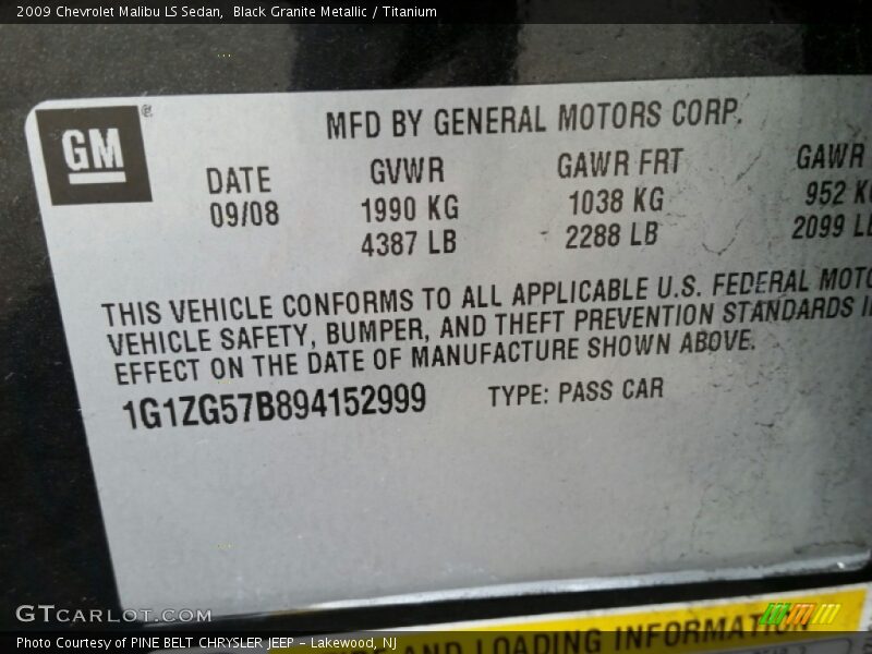 Black Granite Metallic / Titanium 2009 Chevrolet Malibu LS Sedan