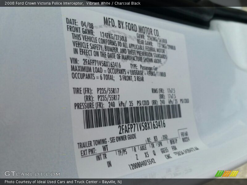 Vibrant White / Charcoal Black 2008 Ford Crown Victoria Police Interceptor