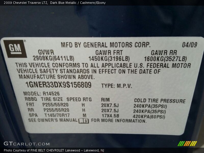 Dark Blue Metallic / Cashmere/Ebony 2009 Chevrolet Traverse LTZ