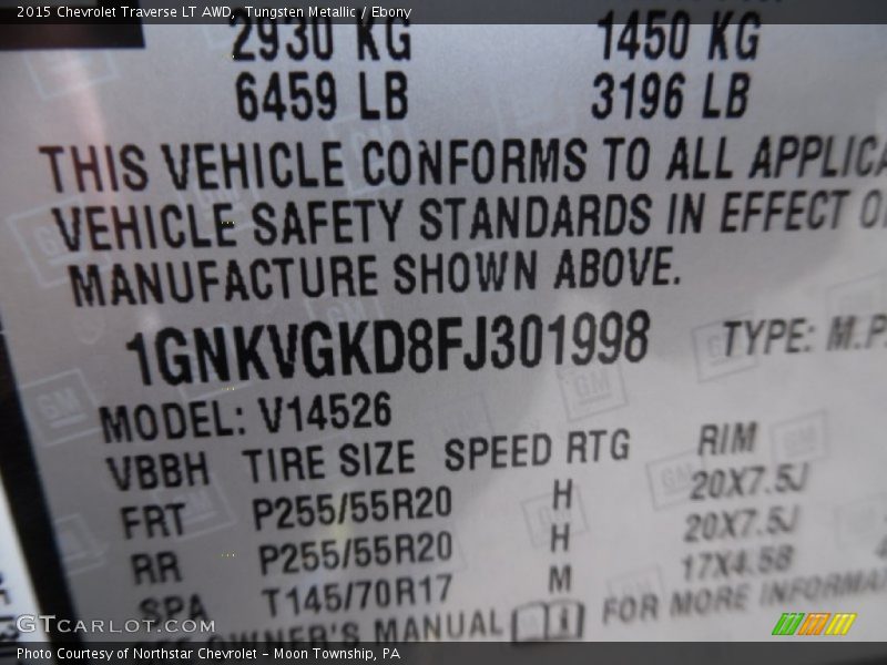 Tungsten Metallic / Ebony 2015 Chevrolet Traverse LT AWD