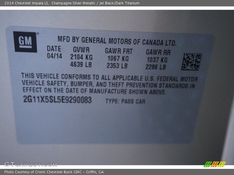 Champagne Silver Metallic / Jet Black/Dark Titanium 2014 Chevrolet Impala LS