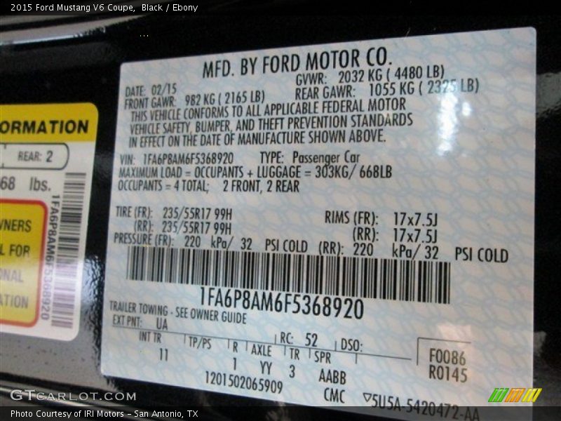 Black / Ebony 2015 Ford Mustang V6 Coupe