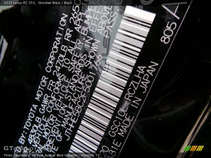 Info Tag of 2015 RC 350