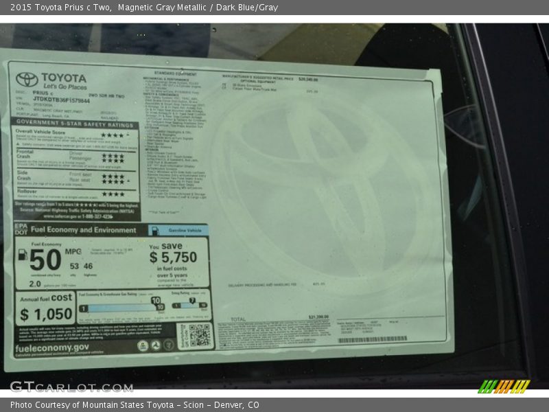 Magnetic Gray Metallic / Dark Blue/Gray 2015 Toyota Prius c Two