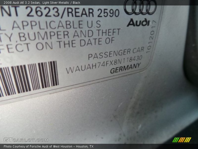Light Silver Metallic / Black 2008 Audi A6 3.2 Sedan
