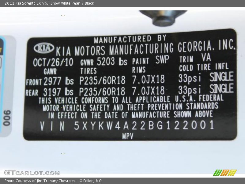 Snow White Pearl / Black 2011 Kia Sorento SX V6