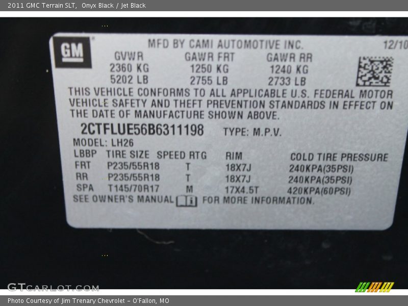 Onyx Black / Jet Black 2011 GMC Terrain SLT