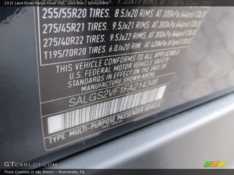 Loire Blue / Ebony/Ivory 2015 Land Rover Range Rover HSE