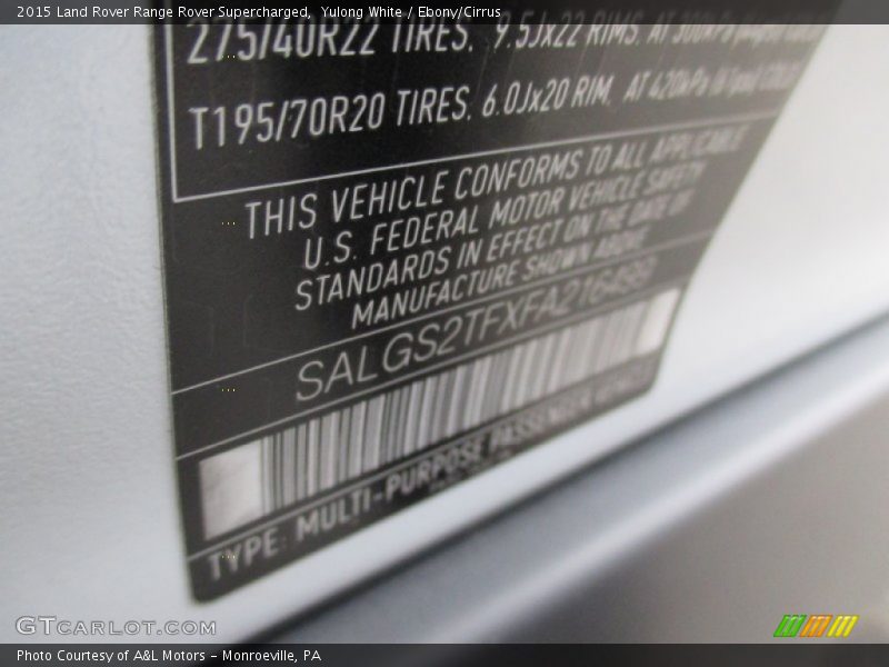 Yulong White / Ebony/Cirrus 2015 Land Rover Range Rover Supercharged