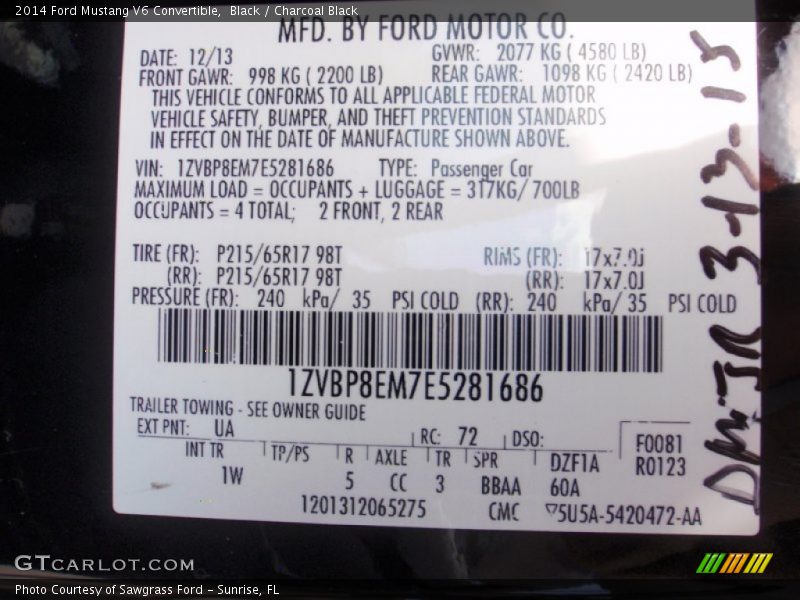Black / Charcoal Black 2014 Ford Mustang V6 Convertible