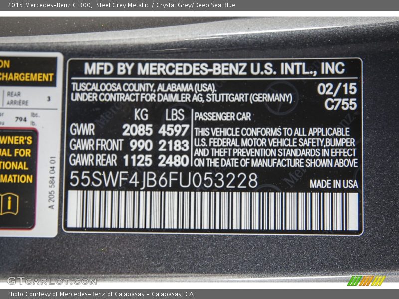 Steel Grey Metallic / Crystal Grey/Deep Sea Blue 2015 Mercedes-Benz C 300