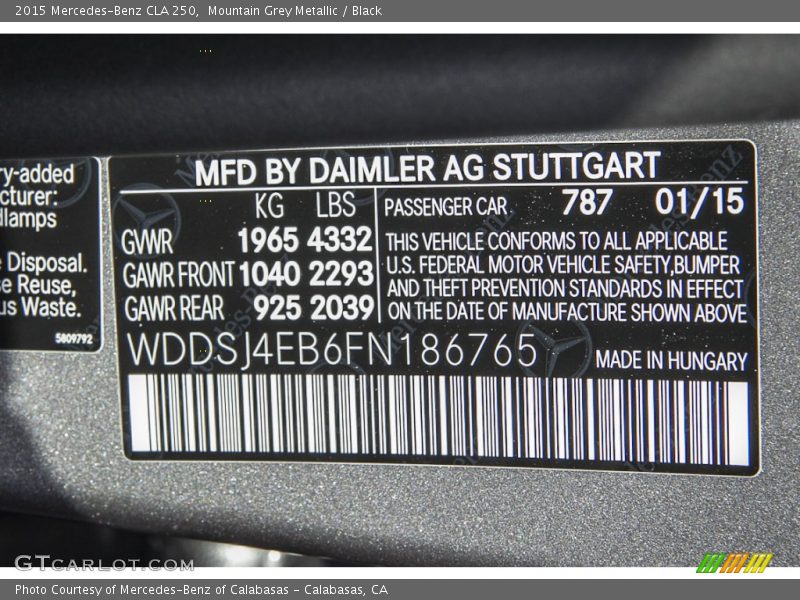 Mountain Grey Metallic / Black 2015 Mercedes-Benz CLA 250