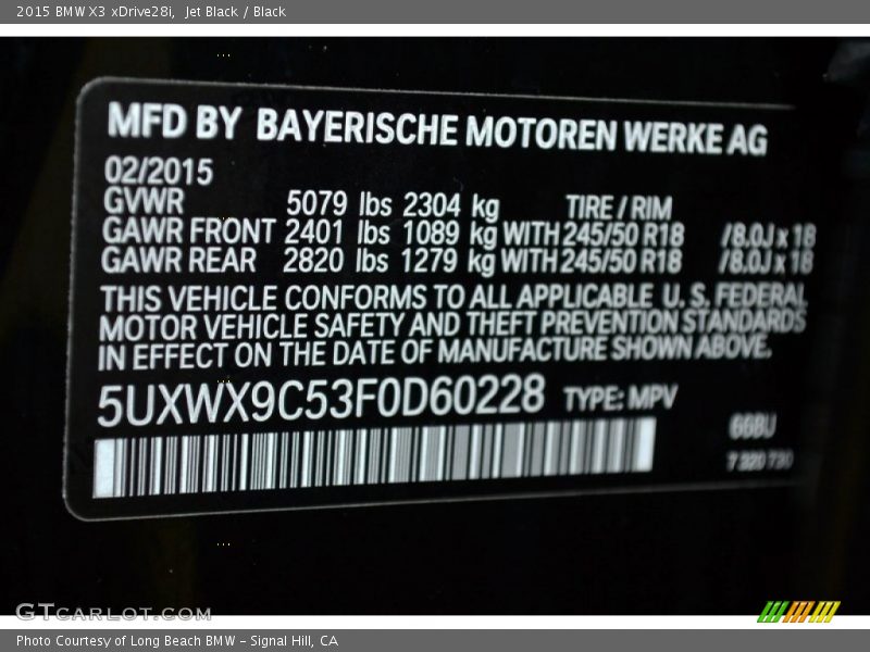 Jet Black / Black 2015 BMW X3 xDrive28i