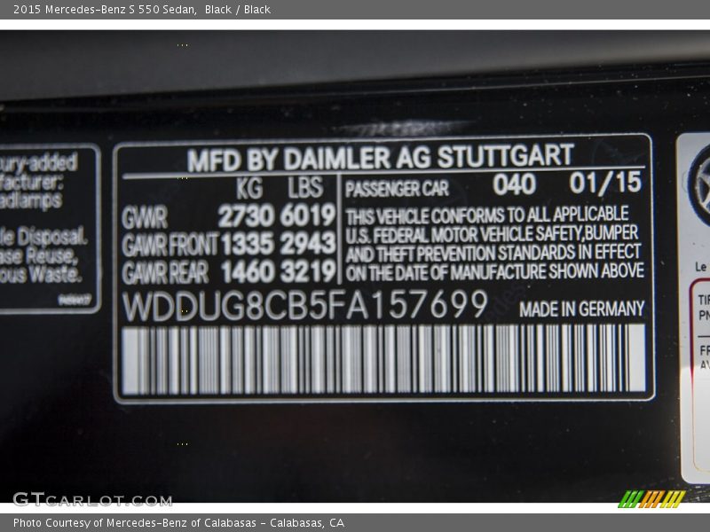Black / Black 2015 Mercedes-Benz S 550 Sedan