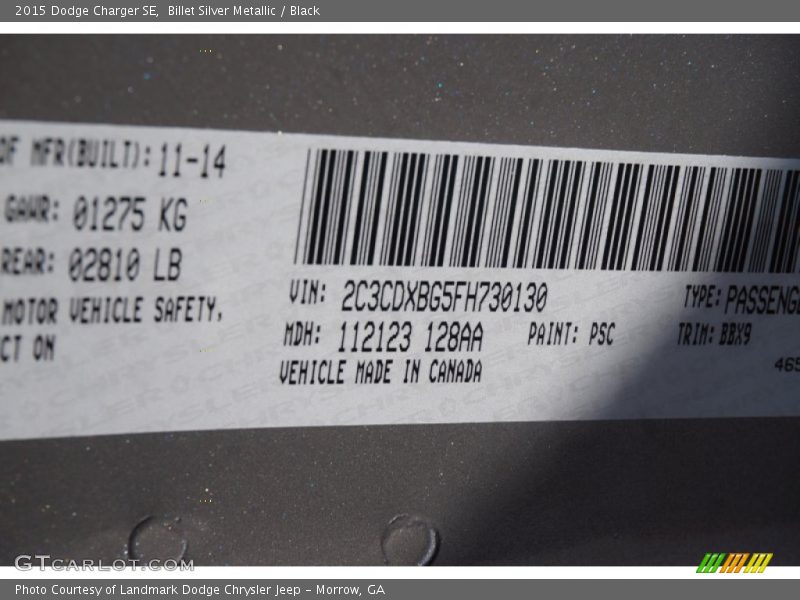 Billet Silver Metallic / Black 2015 Dodge Charger SE