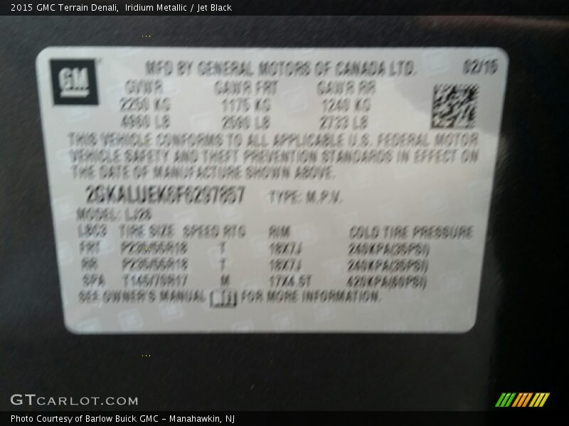 Iridium Metallic / Jet Black 2015 GMC Terrain Denali