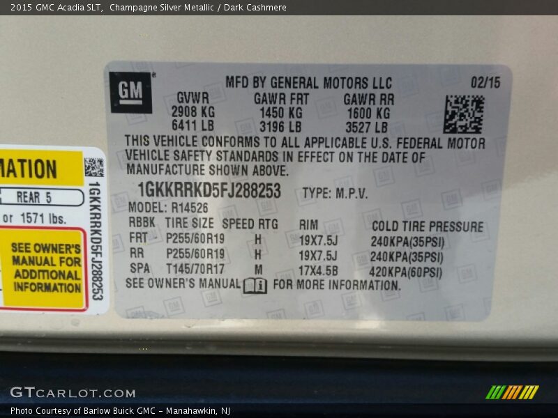 Champagne Silver Metallic / Dark Cashmere 2015 GMC Acadia SLT