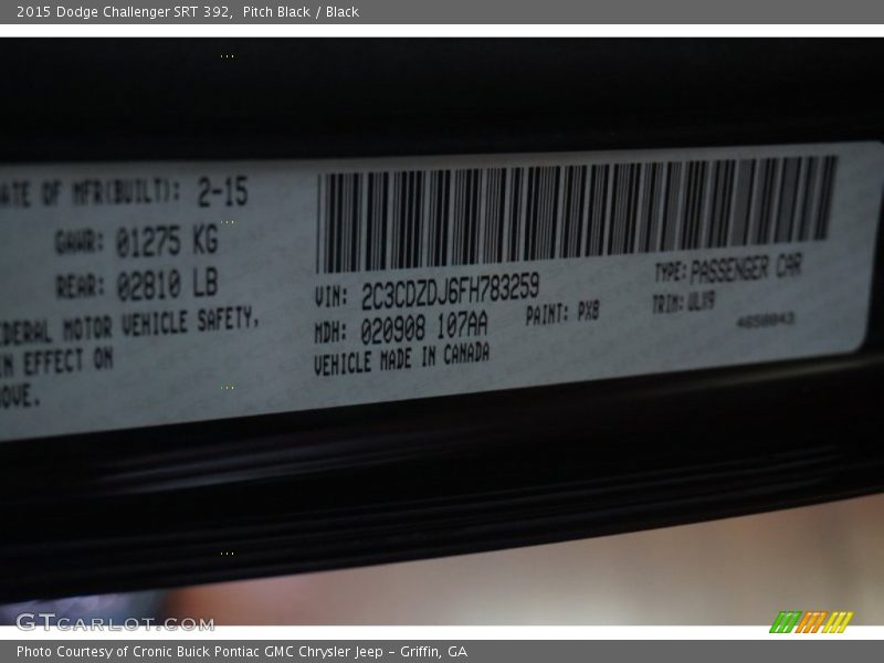 2015 Challenger SRT 392 Pitch Black Color Code PX8