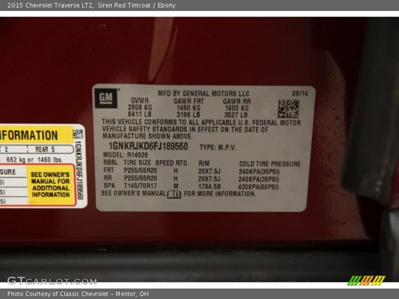 Siren Red Tintcoat / Ebony 2015 Chevrolet Traverse LTZ