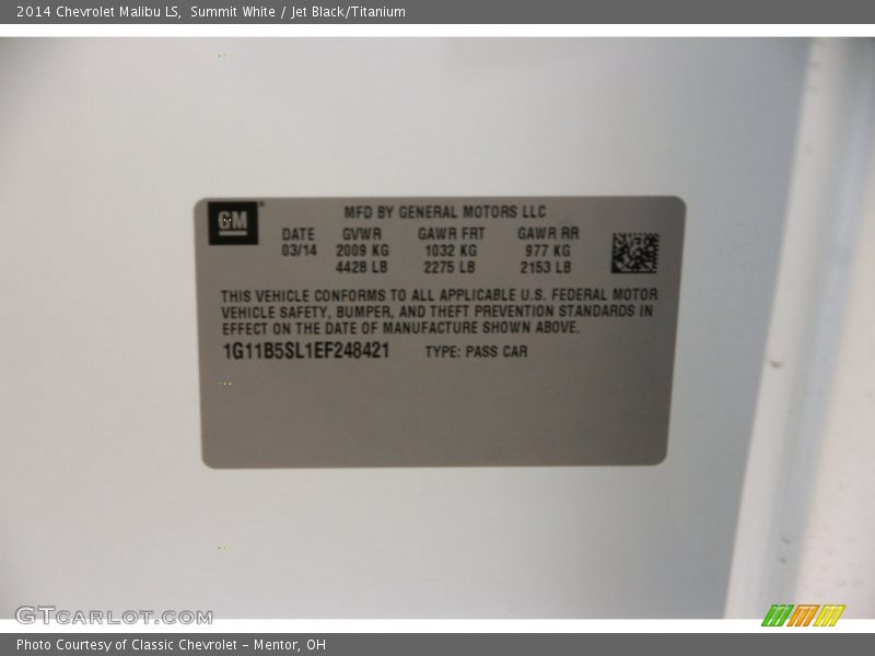 Summit White / Jet Black/Titanium 2014 Chevrolet Malibu LS