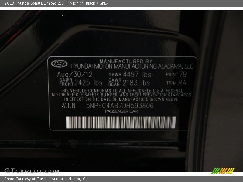 Midnight Black / Gray 2013 Hyundai Sonata Limited 2.0T